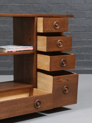 Vintage Streamline Moderne Oak Bookcase Credenza, c.1940's