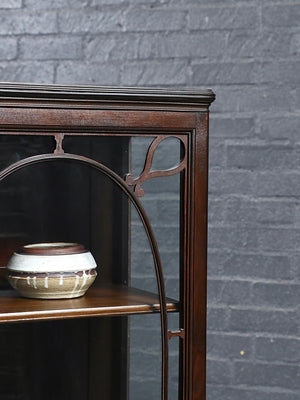 Antique English Sheraton Revival Mahogany & Glass Display Cabinet with Key, c.1920's