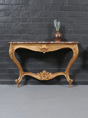 Pair of Italian Early 20th Century Carved Giltwood & Marble Console Tables, c.1920's