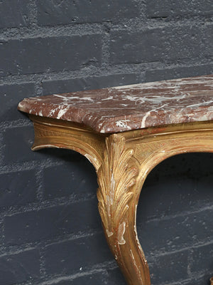 Pair of Italian Early 20th Century Carved Giltwood & Marble Console Tables, c.1920's