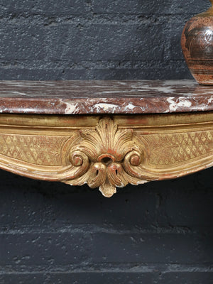 Pair of Italian Early 20th Century Carved Giltwood & Marble Console Tables, c.1920's