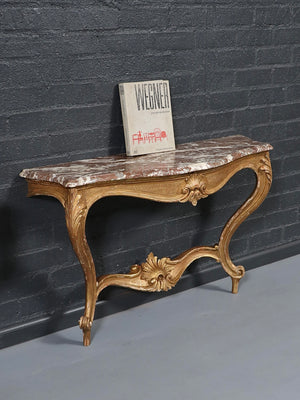 Pair of Italian Early 20th Century Carved Giltwood & Marble Console Tables, c.1920's