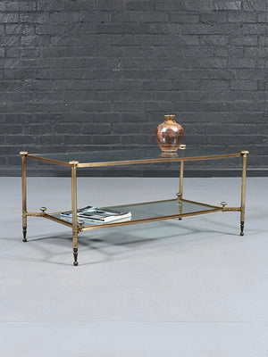 French Neoclassical Louis XVI Style Brass & Glass Coffee Table, c.1960’s
