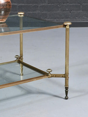 French Neoclassical Louis XVI Style Brass & Glass Coffee Table, c.1960’s