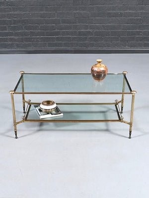 French Neoclassical Louis XVI Style Brass & Glass Coffee Table, c.1960’s