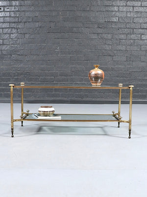 French Neoclassical Louis XVI Style Brass & Glass Coffee Table, c.1960’s