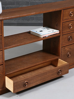 Vintage Streamline Moderne Oak Bookcase Credenza, c.1940's