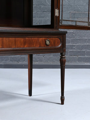 Antique English Sheraton Revival Mahogany & Glass Display Cabinet with Key, c.1920's