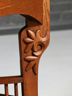 Arts & Crafts Carved Oak Side Table w: Magazine Rack, c.1950’s