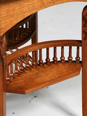 Arts & Crafts Carved Oak Side Table w: Magazine Rack, c.1950’s
