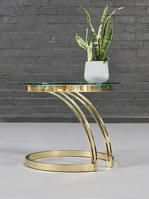 Vintage Postmodern Floating Brass & Glass Side Table, c.1970’s