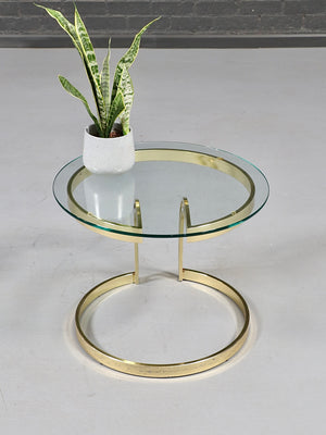 Vintage Postmodern Floating Brass & Glass Side Table, c.1970’s