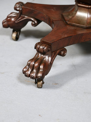 Antique American Empire Flame Mahogany End Table w/ Paw Feet, c.1900’s