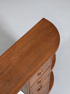 Vintage Streamline Moderne Oak Bookcase Credenza, c.1940's
