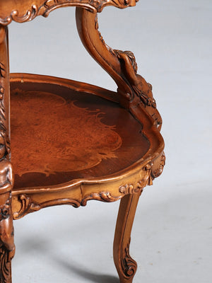 Italian Rococo Revival Marquetry Two-Tier Table w/ Carved Cherubs, c.1950’s