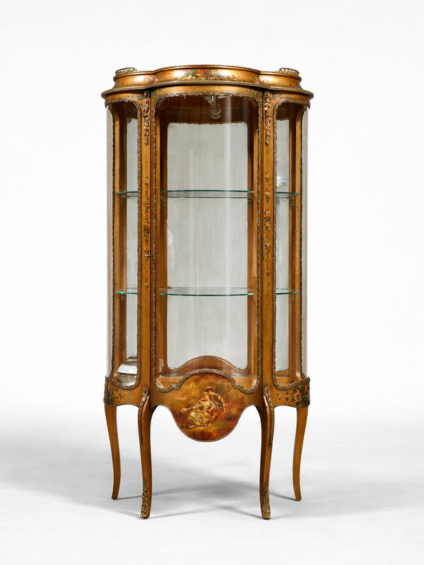 French Louis XV Style Hand-Painted Curio Vitrine Cabinet, c.1920’s