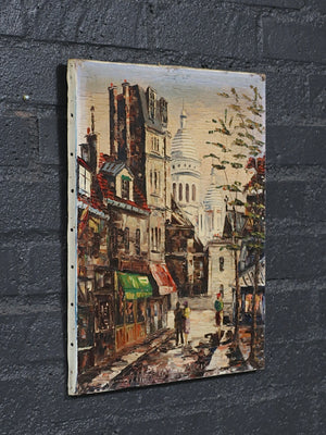 Signed 1962 Vintage Impasto Paris Street Scene Oil Painting by H. Matray