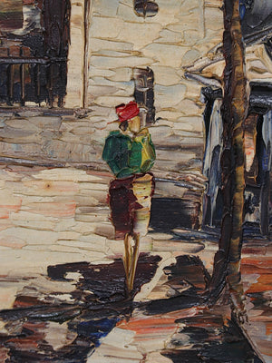 Signed 1962 Vintage Impasto Paris Street Scene Oil Painting by H. Matray