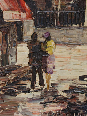 Signed 1962 Vintage Impasto Paris Street Scene Oil Painting by H. Matray
