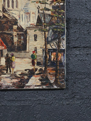 Signed 1962 Vintage Impasto Paris Street Scene Oil Painting by H. Matray