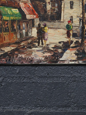 Signed 1962 Vintage Impasto Paris Street Scene Oil Painting by H. Matray