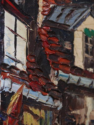 Signed 1962 Vintage Impasto Paris Street Scene Oil Painting by H. Matray