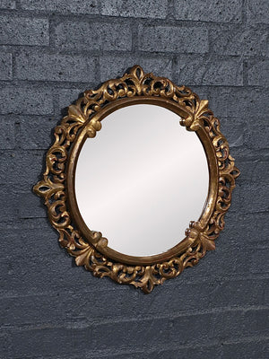 Italian Florentine Rococo Revival Giltwood Round Wall Mirror, c.1950’s