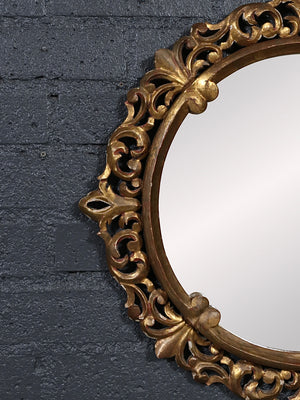 Italian Florentine Rococo Revival Giltwood Round Wall Mirror, c.1950’s
