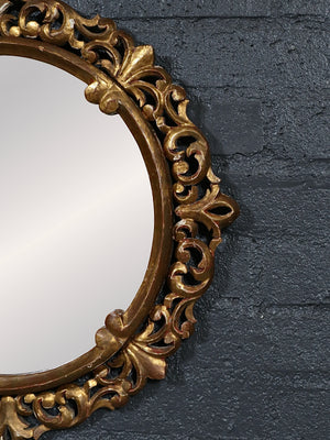 Italian Florentine Rococo Revival Giltwood Round Wall Mirror, c.1950’s