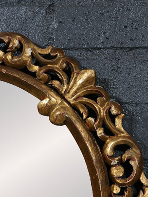 Italian Florentine Rococo Revival Giltwood Round Wall Mirror, c.1950’s