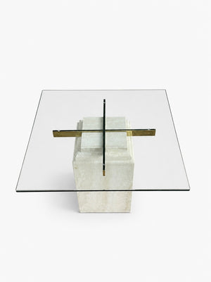 Mid-Century Modern Travertine Stone & Brass Side Table, c.1970’s