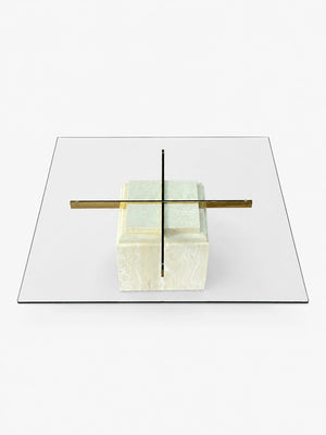 Mid-Century Modern Travertine Stone & Brass Coffee Table, c.1970’s