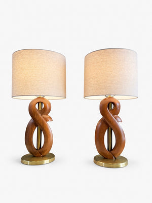 Pair of Mid-Century Modern Sculpted Walnut & Brass Table Lamps by Yasha Heifetz, c.1960’s