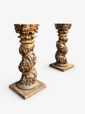 Pair of Italian Rococo Painted and Parcel Gilt Columns, c.1920’s