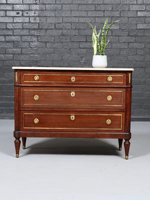 French Louis XVI Style Mahogany & Marble Commode Dresser, c.1950’s
