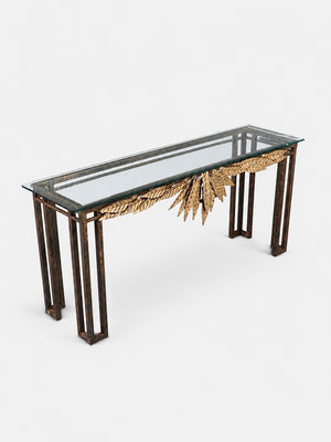 French Neoclassical Style Gilt Leaf & Glass Console Table