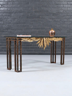French Neoclassical Style Gilt Leaf & Glass Console Table