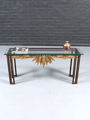 French Neoclassical Style Gilt Leaf & Glass Console Table