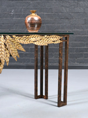 French Neoclassical Style Gilt Leaf & Glass Console Table