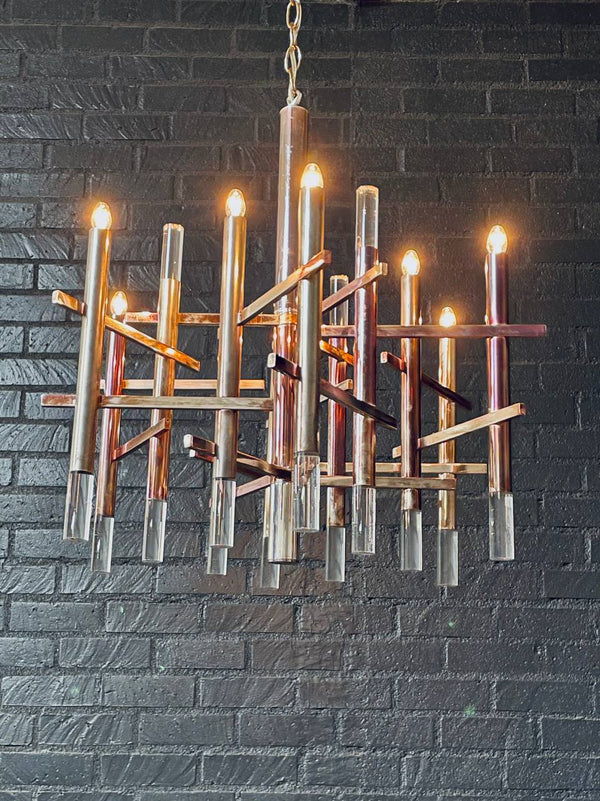 talian Mid-Century Modern Chrome & Lucite Chandelier by Gaetano Sciolari, c.1960’s