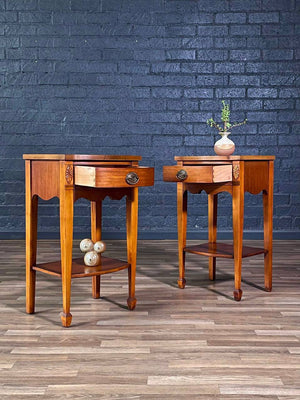 Pair of American Federal Mahogany Night Stands w/ Carved Rosettes & Brass Pulls, c.1950’s