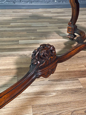 Antique Ornately Carved Italian Baroque Style Walnut Bench w/ Claw Feet, c.1920’s