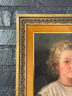 Antique California Portrait Oil Painting of Girl Sitting by Wanda Neumann, c.1920’s
