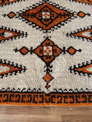 Vintage Mid-Century Modern Shag Rug w/ Geometric Tribal Pattern, c. 1970’s