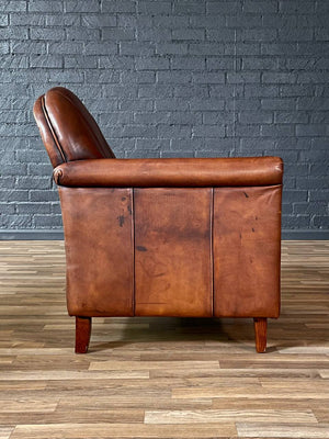 Vintage French Art Deco Style Leather Club Chair w/ Patinated Cognac