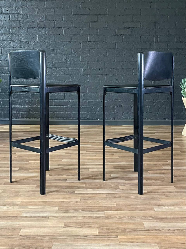 Set of 3 Post Italian Modern Leather Bar Stools by Matteo Grassi, c.1970’s