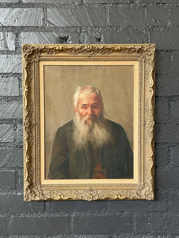 Antique California Portrait Oil Painting of Old Man by Wanda Neumann, c.1920’s