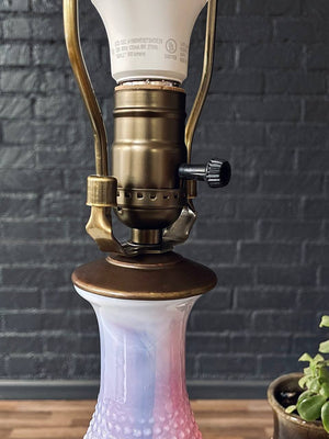 Pair of Mid-Century Pink Murano Hobnail Glass Table Lamps by Fenton, c.1960’s