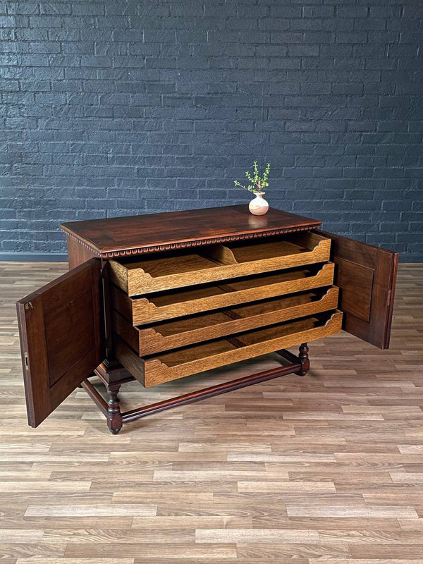 English Jacobean Style Mahogany Sideboard Cabinet by Berkey & Gay, c.1940’s