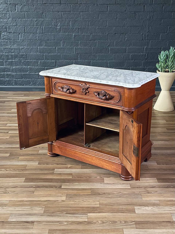 Antique American Walnut & Marble Top Cabinet, c.1900’s